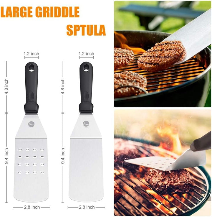 Huolewa Grillspachtel Set, Edelstahl 9 Pcs Flat-Top-Grillbesteck Set, Profi BBQ Zubehör Grillwender