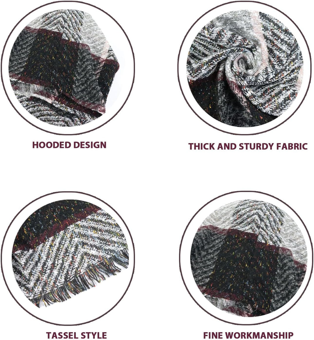 JFAN Knitted Ponchos With Fringes For Women Strick Ponchos Capes Hooded Scarf Warm Poncho Hellgrau,