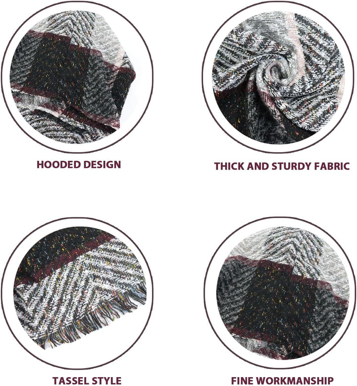 JFAN Knitted Ponchos With Fringes For Women Strick Ponchos Capes Hooded Scarf Warm Poncho Hellgrau,
