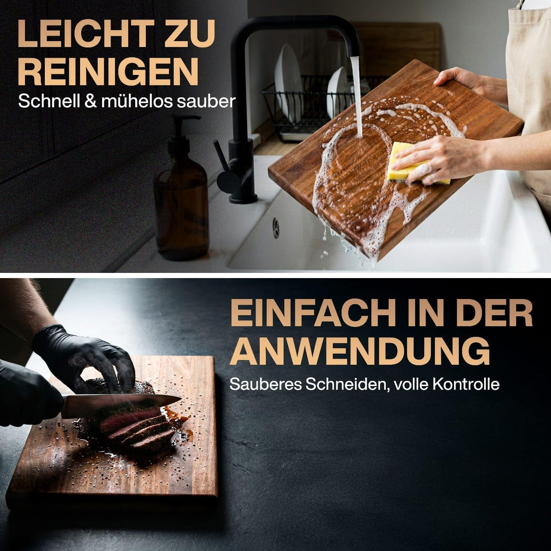 Premium Schneidebrett aus Nussbaum mit Saftrille - PERSONALISIERBAR - 40 x 30 cm Hochwertiges Küchen