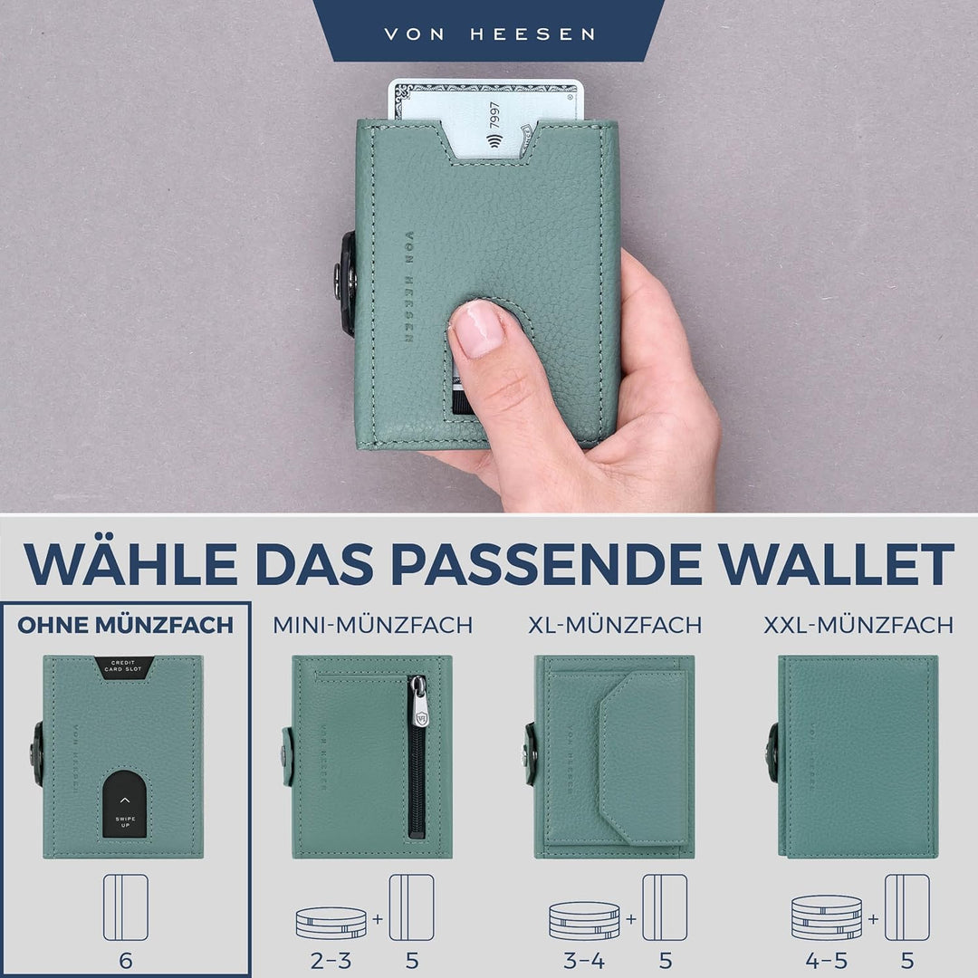 VON HEESEN Slim Wallet mit RFID Schutz - Geldbörse Herren klein - Mini Geldbeutel Damen Portmonee -