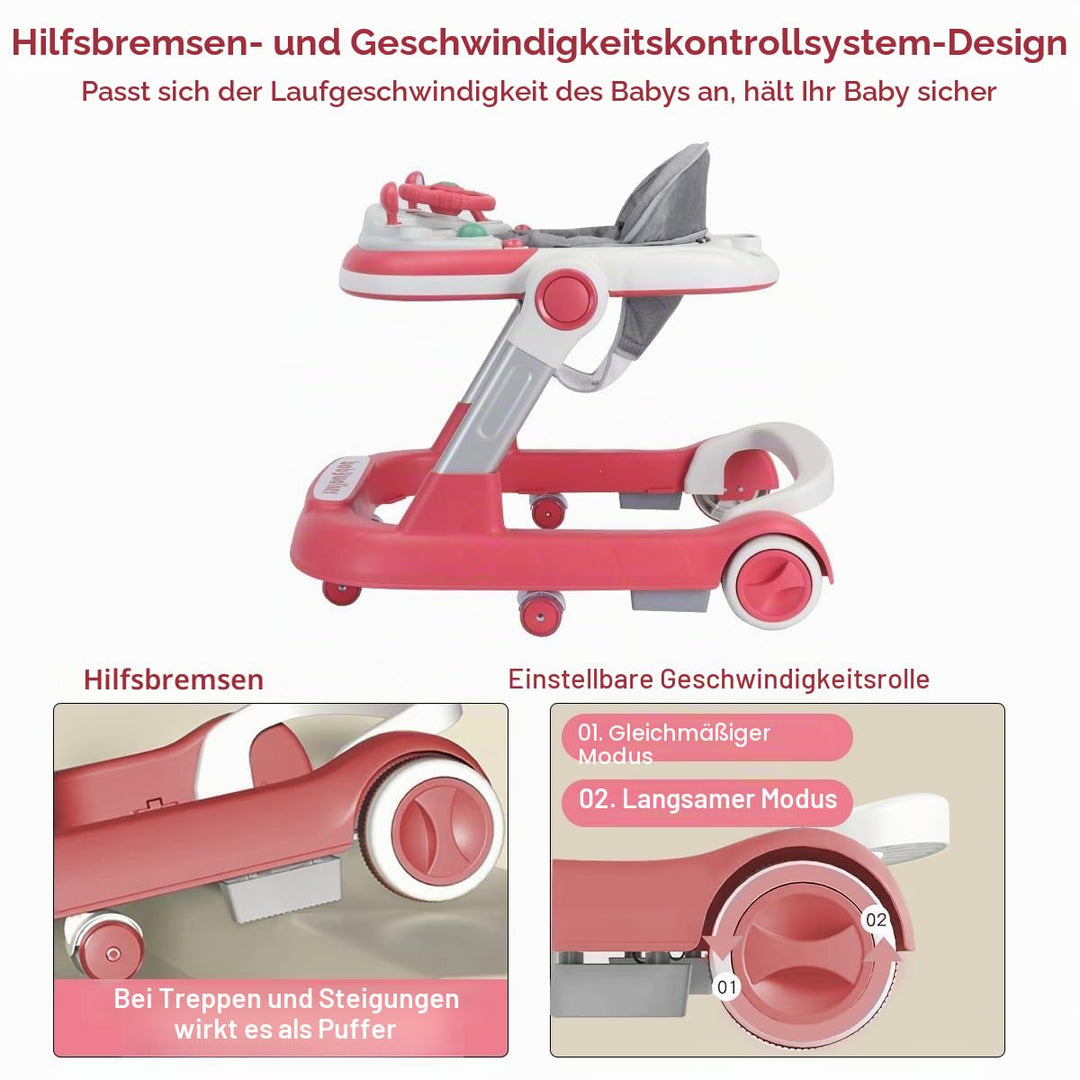 Lauflernhilfe 2-in-1: Schiebewagen für Kleinkinder mit Abnehmbarem Esstablett und Musik-Spielbrett (
