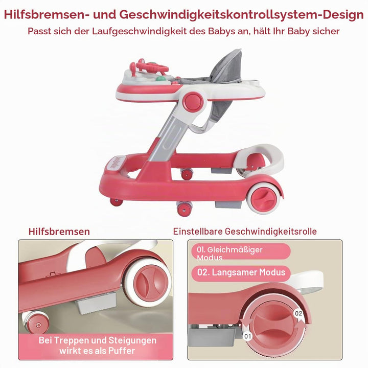 Lauflernhilfe 2-in-1: Schiebewagen für Kleinkinder mit Abnehmbarem Esstablett und Musik-Spielbrett (