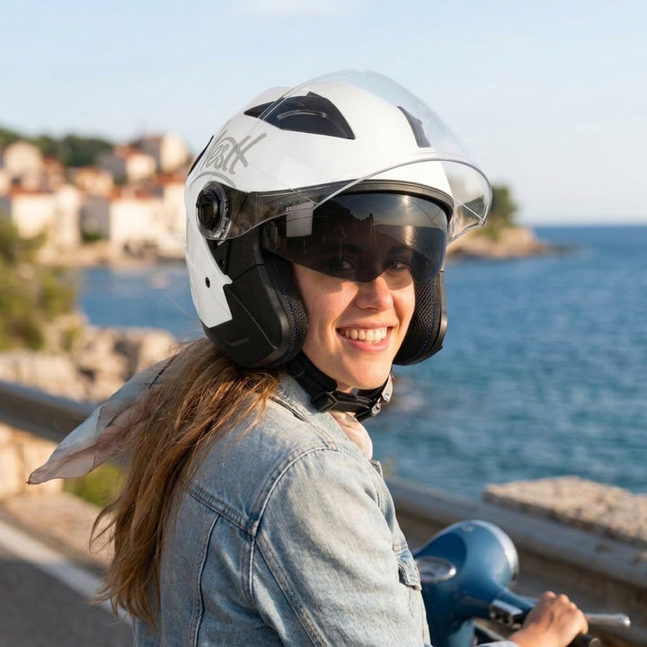 Westt Jethelm mit Visier und Sonnenblende Motorradhelm Herren Damen Rollerhelm Mopedhelm Mofa Choppe