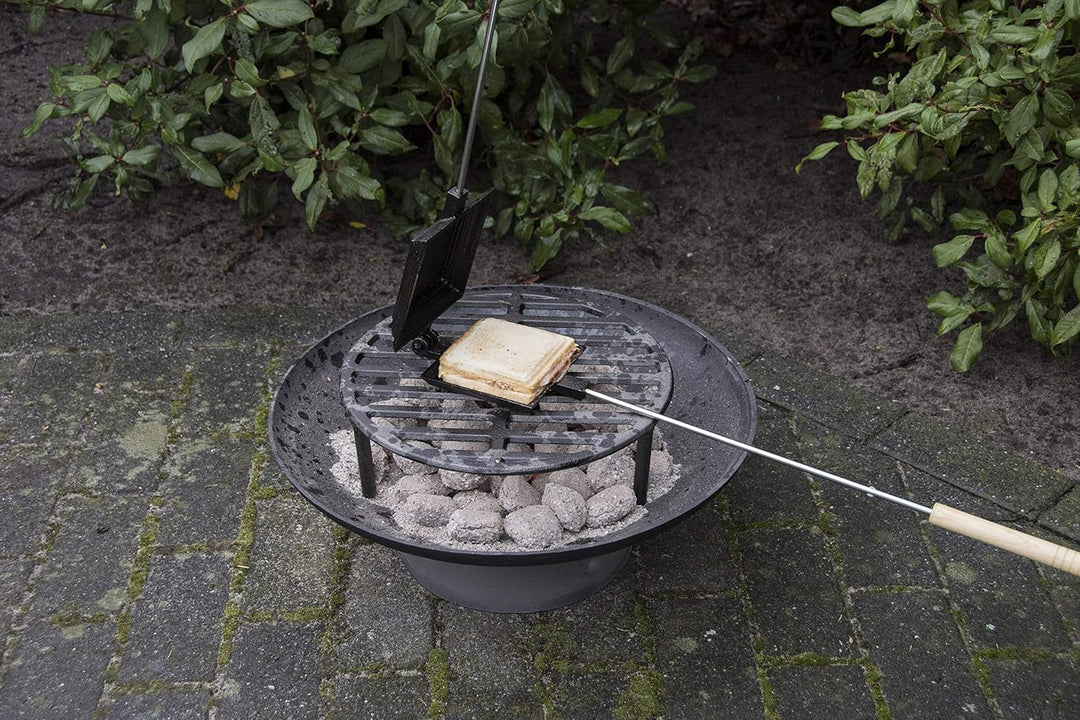 Rivanto® Toasteisen aus Metall, mit Holzgriff, Ø 13,7 cm, Länge 77,5 cm, für Picknick/Camping/Pfadfi