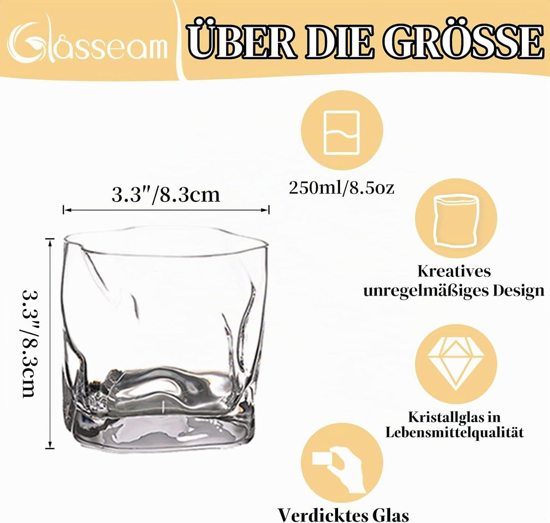 Unregelmässige Whiskygläser Set Mit 6 Gekippten Falten Scotch Glass 250Ml Modischer Whiskybecher Für