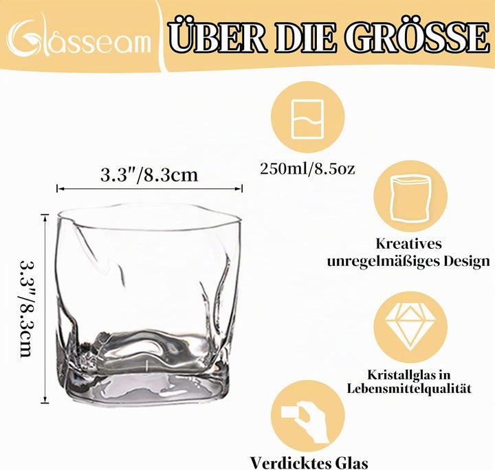 Unregelmässige Whiskygläser Set Mit 6 Gekippten Falten Scotch Glass 250Ml Modischer Whiskybecher Für