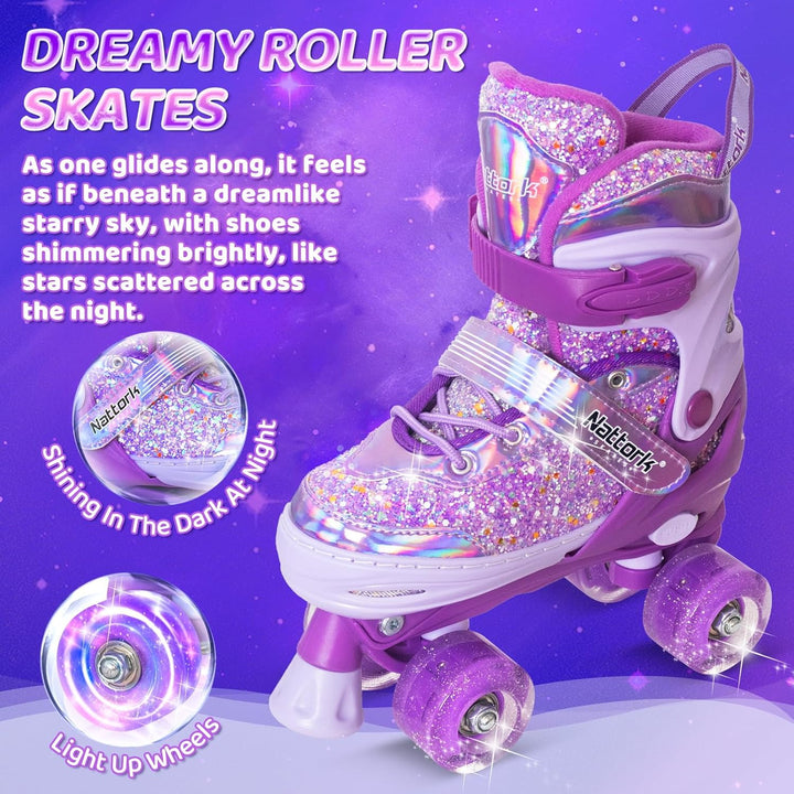 Nattork Kinder Rollschuhe, Rollschuhe Verstellbar mit 4 Grössen Einstellbare, Rollschuhe für Mädchen