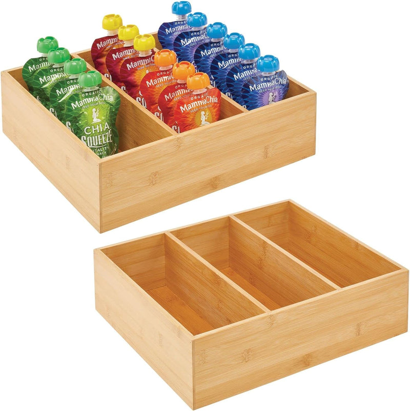 mDesign 2er-Set Teebox – elegante Aufbewahrungsbox mit 3 Fächern aus Bambus – praktische Holzkiste f