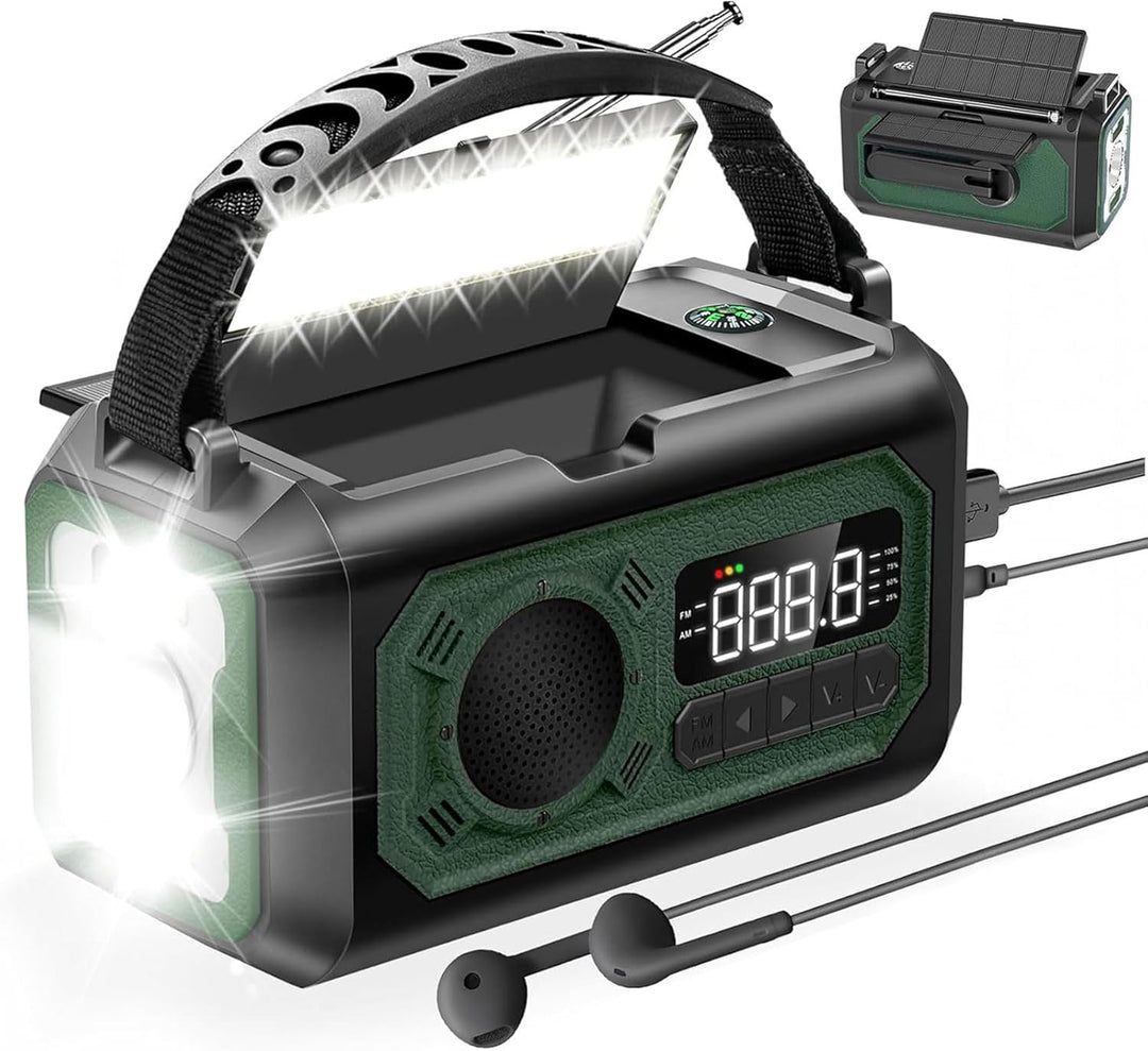12000mAh Kurbelradio mit Handyladefunktion, Solar Radio mit 2 Sonnenkollektoren, AM/FM Tragbar Notfa