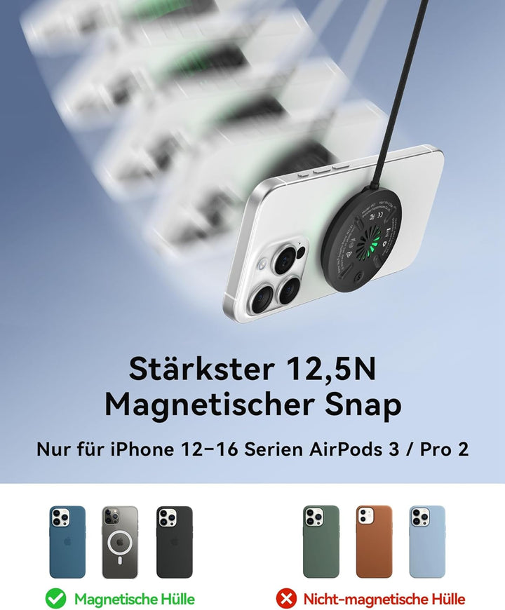 INIU Kompatibel mit Mag-Safe Ladegerät Rosa, 15W Qi2-zertifiziert iPhone Ladestation mit 23-Fin Lüft