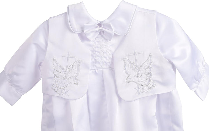 Lito Angels Satin Taufkleidung Taufanzug mit Hut für Baby Junge, Taufe Strampler Body Weiss Anzug, G