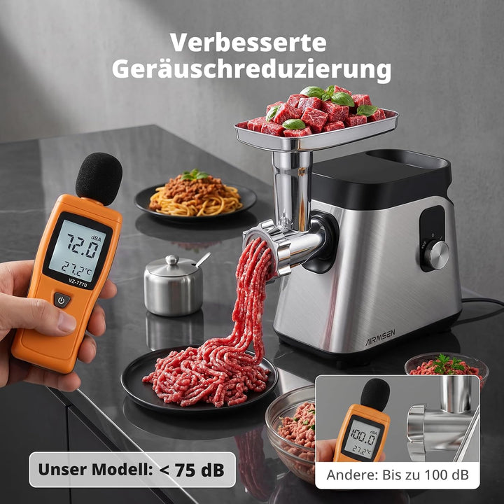 AIRMSEN Elektrischer Fleischwolf [3000W Max], 2 Stufen，Edelstahl S Fleischwolf-Set, S Fleischwolf-Se