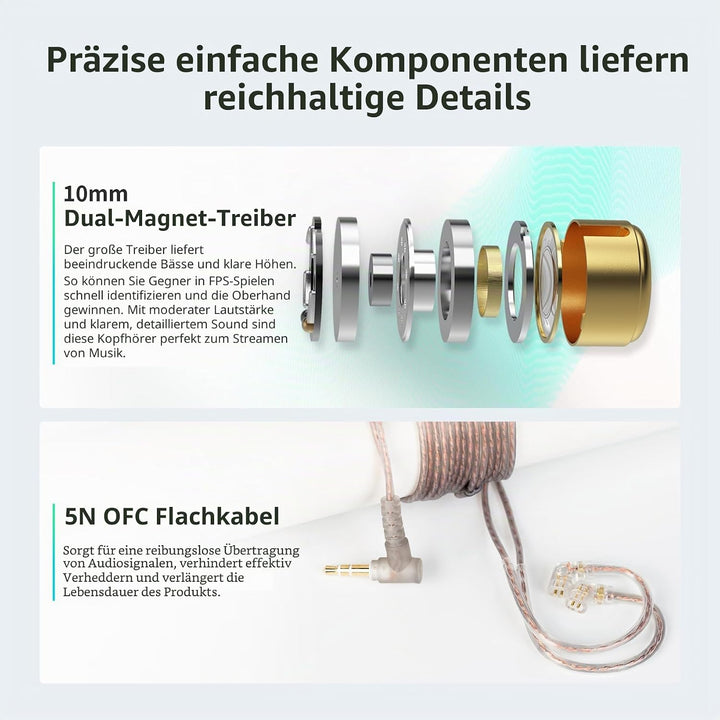 Keephifi KZ EDX Pro In Ear Monitor, IEM-Kopfhörer, Dual DD HiFi Stereo Sound, kabelgebunden, Geräusc