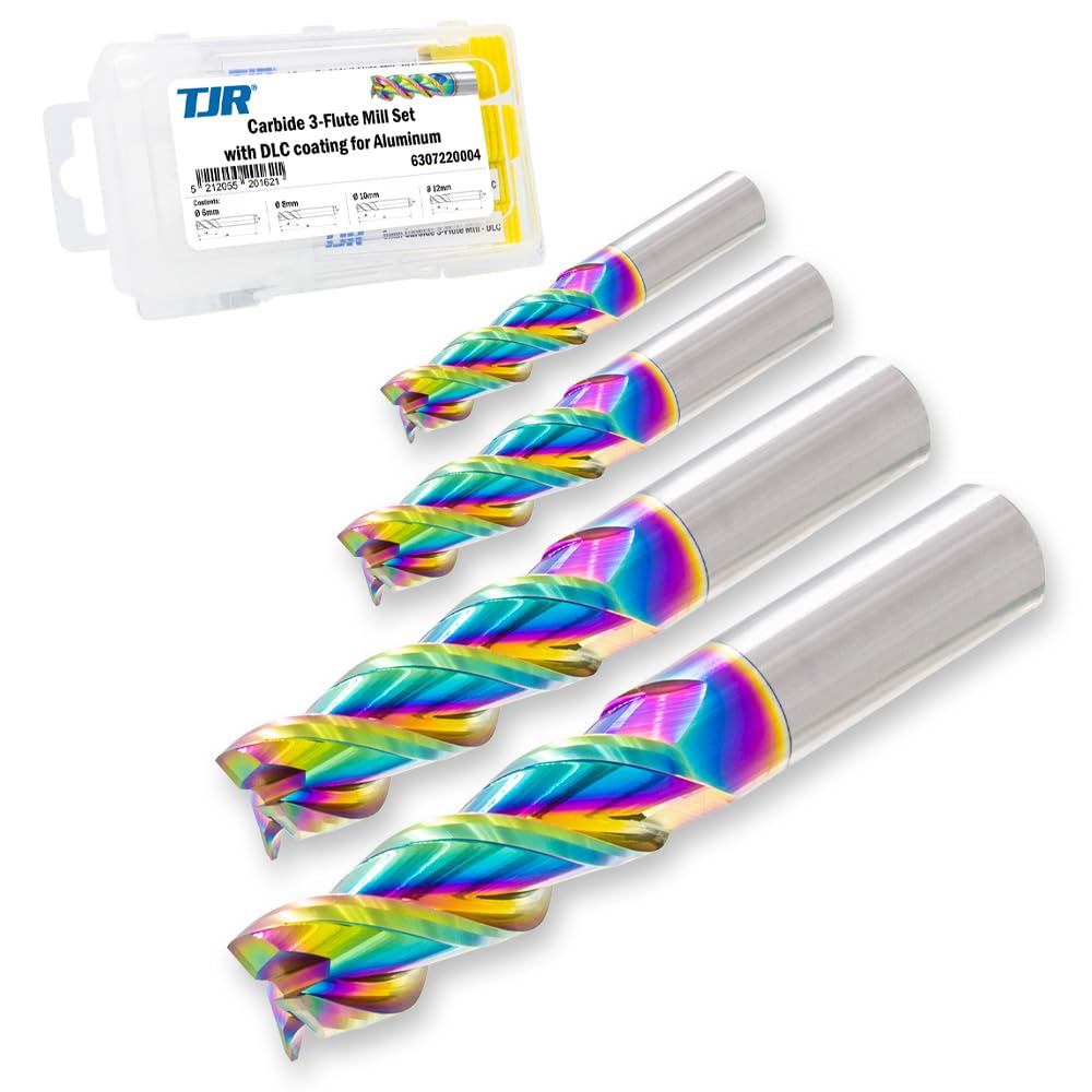 TJR 3-Schneider Fräser Set (6/8/10/12mm) mit DLC Beschichtung für Aluminium & NE-Metalle – CNC Hartm