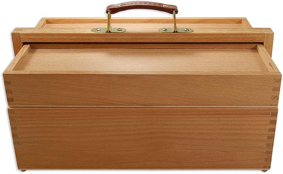 Artina Malkasten Vannes - Utensilienbox - Malkoffer aus Holz mit 4 Staufächern, Holzkoffer 39x23x17,