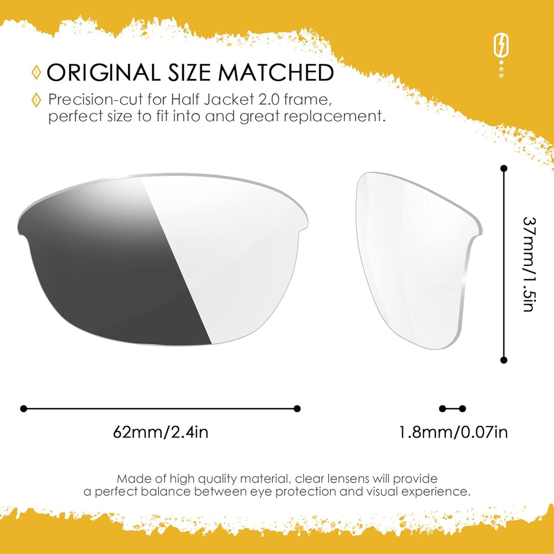 AOZAN ANSI Z87.1 Ersatzgläser kompatibel mit Oakley Half Jacket 2.0 OO9144 Sonnenbrille Hochauflösen