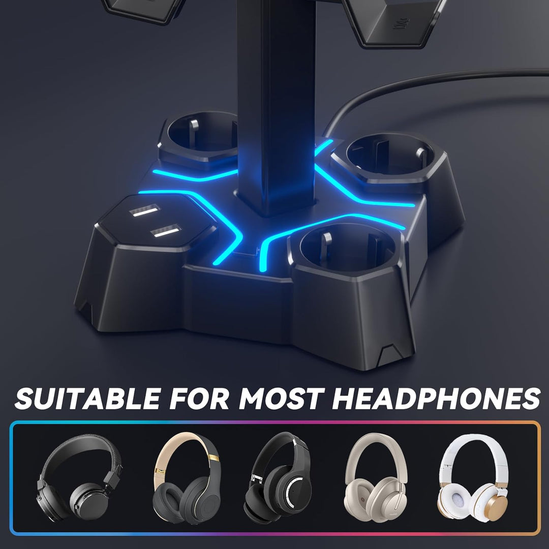 KDD Headset Halterung Led mit USB Ladestation, Controller Halterung & Kopfhörer Ständer Tisch mit 2