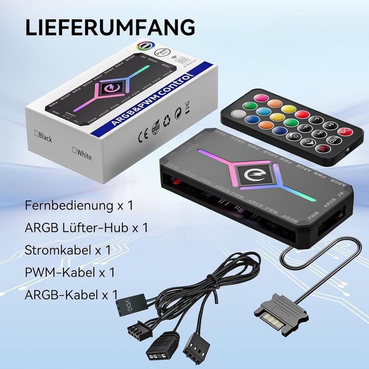 H8 ARGB Hub, 9-Port PWM-Lüftersteuerung, 5V 3-Pin ARGB, Schwarz
