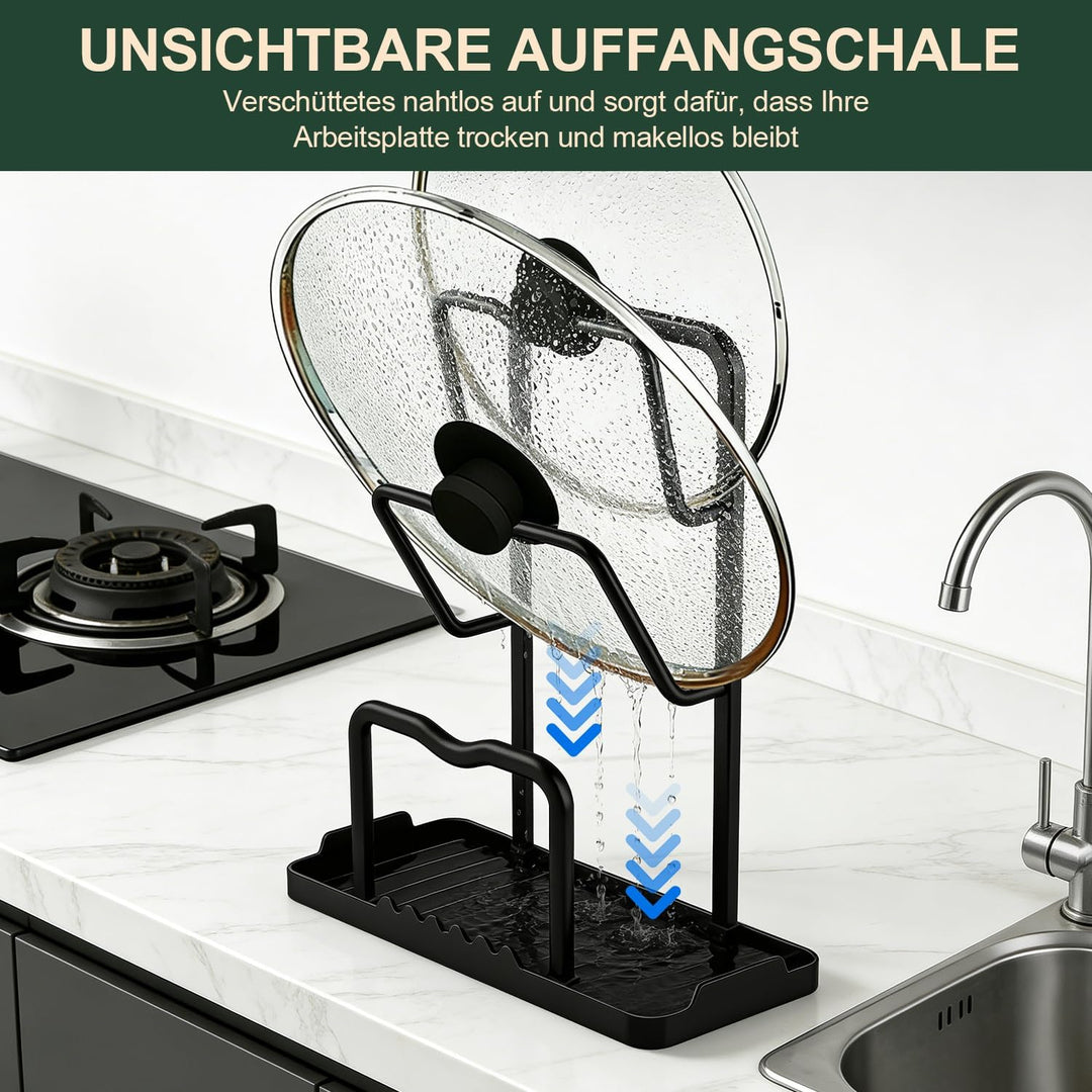 Topfdeckel Organizer Küchenregal mit Löffelablage: 2-in-1-Design Topfdeckelhalter Aufbewahrungsregal
