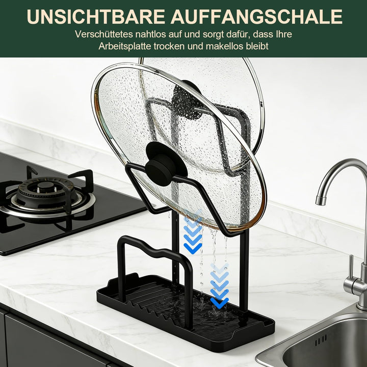 Topfdeckel Organizer Küchenregal mit Löffelablage: 2-in-1-Design Topfdeckelhalter Aufbewahrungsregal