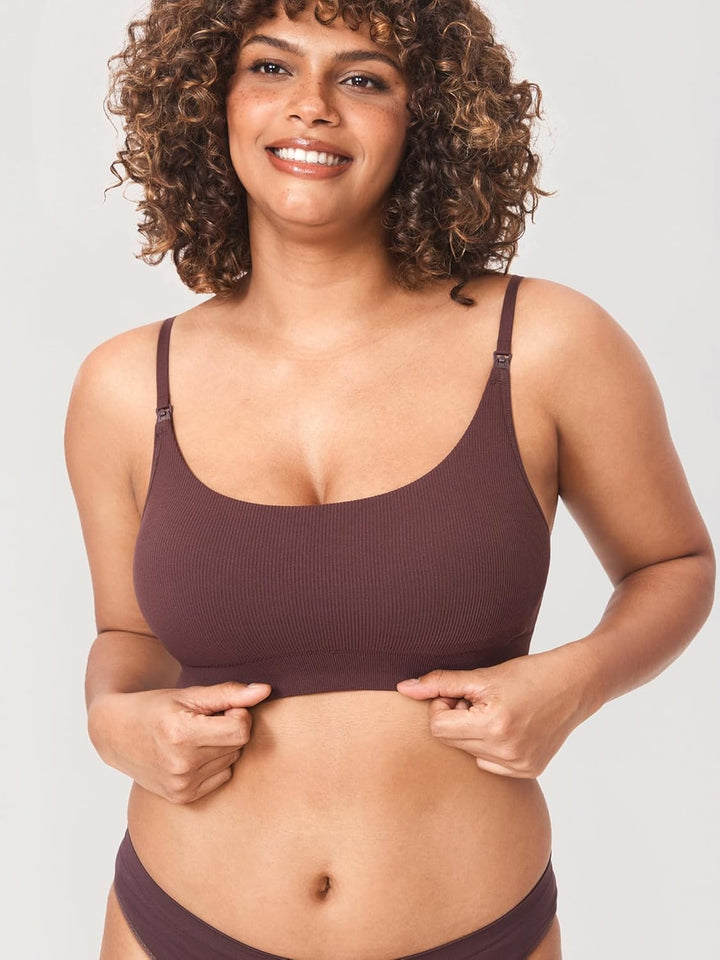 MOMANDA Damen Still BH ohne Bügel Soft Gepolstert Gerippt Schwangerschafts BHS Schlaf Bequemer XXL H