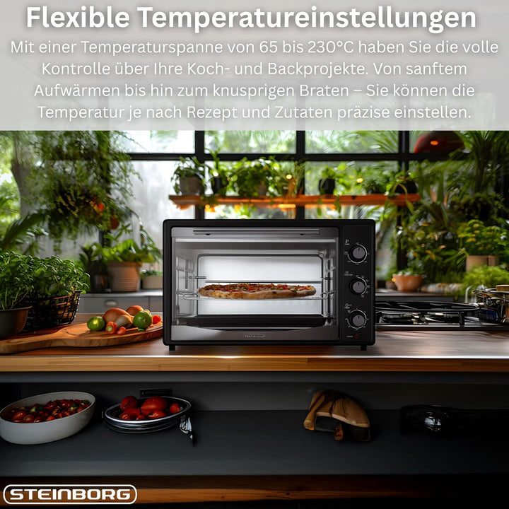 Steinborg® Mini Backofen 45 Liter mit Umluft & Drehspiess Elektrischer Minibackofen – Umluftofen mit