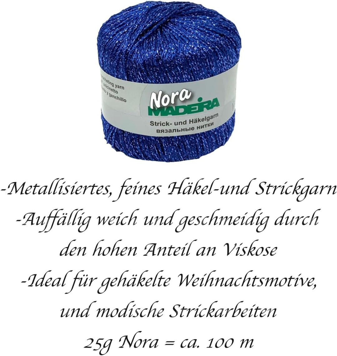 Häkelgarn Glitzergarn Strickgarn metallisiertes Haekelgarn Madeira Nora 5x25g Farbe 338 blau, 338 bl