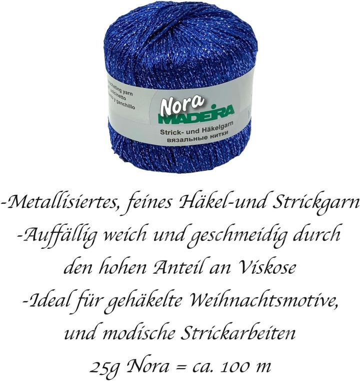 Häkelgarn Glitzergarn Strickgarn metallisiertes Haekelgarn Madeira Nora 5x25g Farbe 338 blau, 338 bl