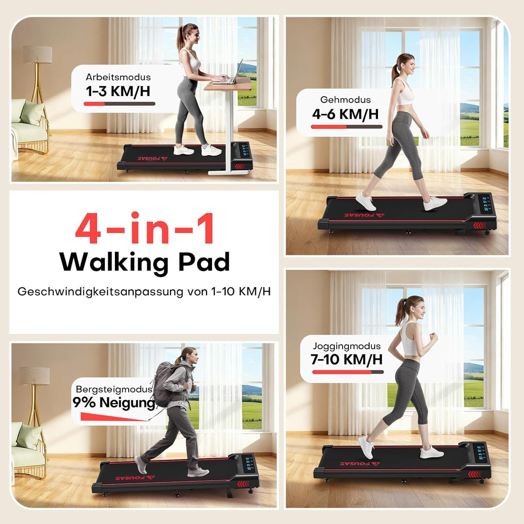 Walking Pad, 4-IN-1 Laufband für Zuhause, 1-10KM/H Laufband Schreibtisch mit 9% Steigung, 2.5HP bürs