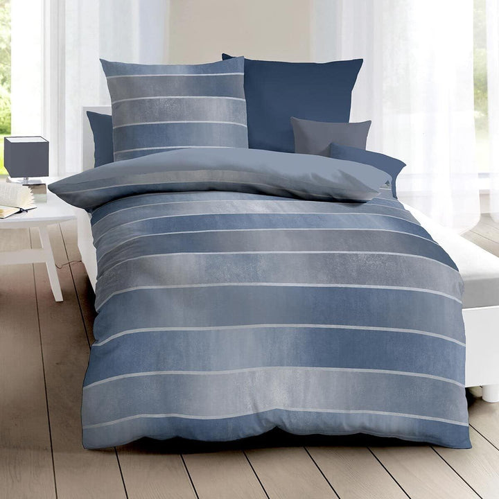 Kaeppel Mako-Satin Bettwäsche Timeless blau, 1 Bettbezug 155 x 220 cm + 1 Kissenbezug 80 x 80 cm Bla