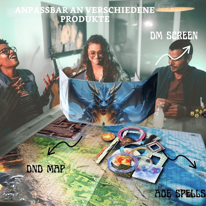 DND Map D&D 5E Grid 4Mat 8Scenarios w/Dry-Erase Pens&AOE Spell Template 23x33Double-Side Dungeons an