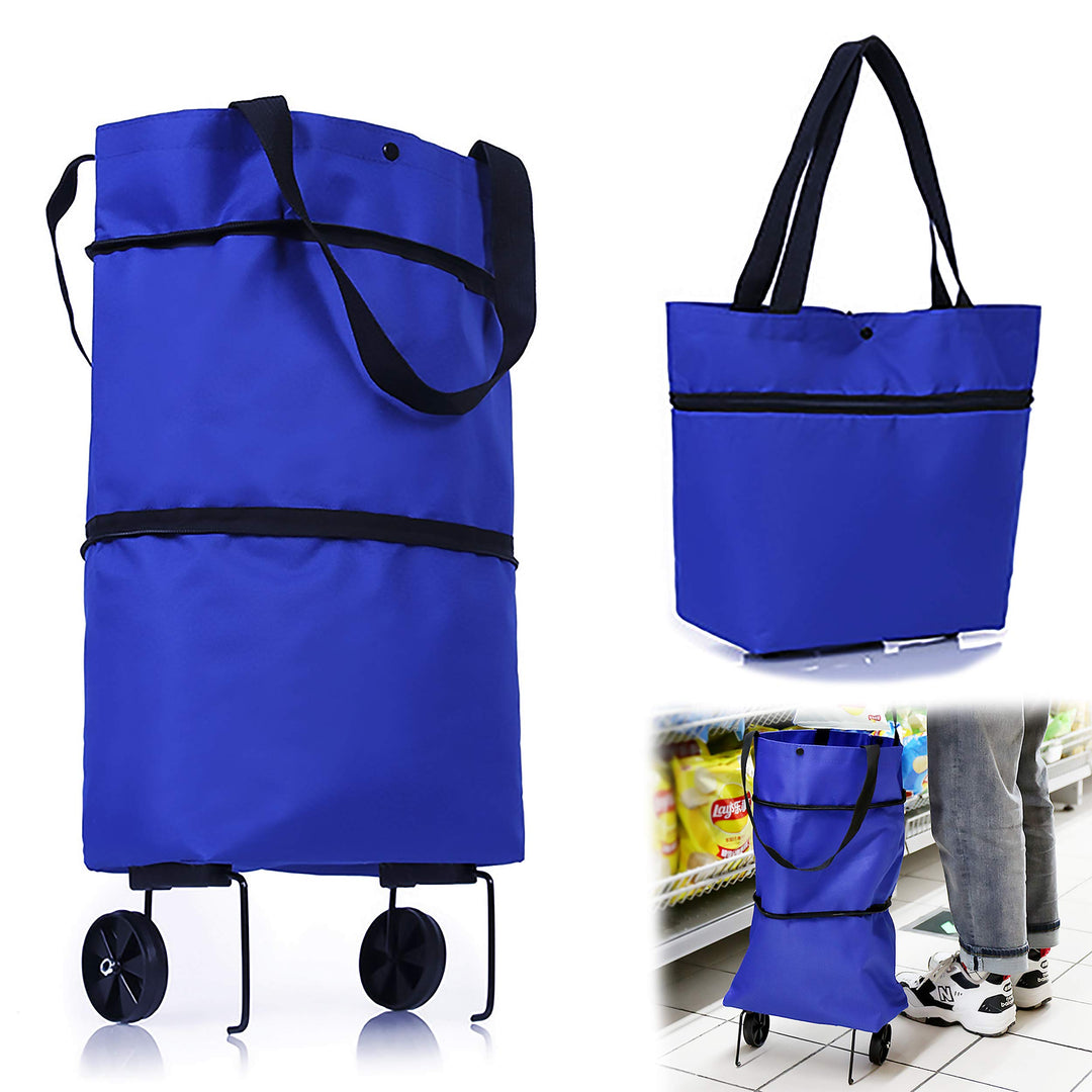 Faltbare Trolley-Taschen, Einkaufstrolley Einkaufstasche mit Rollen,2 in 1 Klappbarer Einkaufswagen
