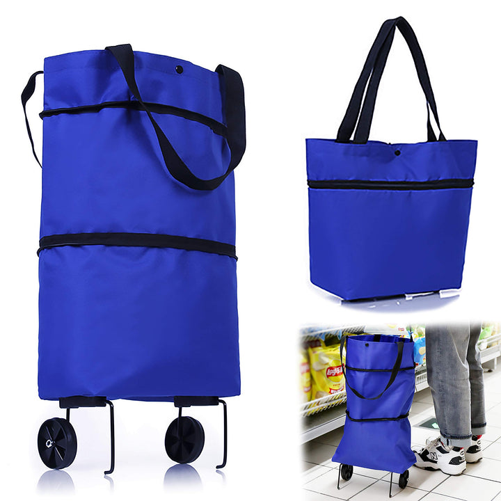 Faltbare Trolley-Taschen, Einkaufstrolley Einkaufstasche mit Rollen,2 in 1 Klappbarer Einkaufswagen