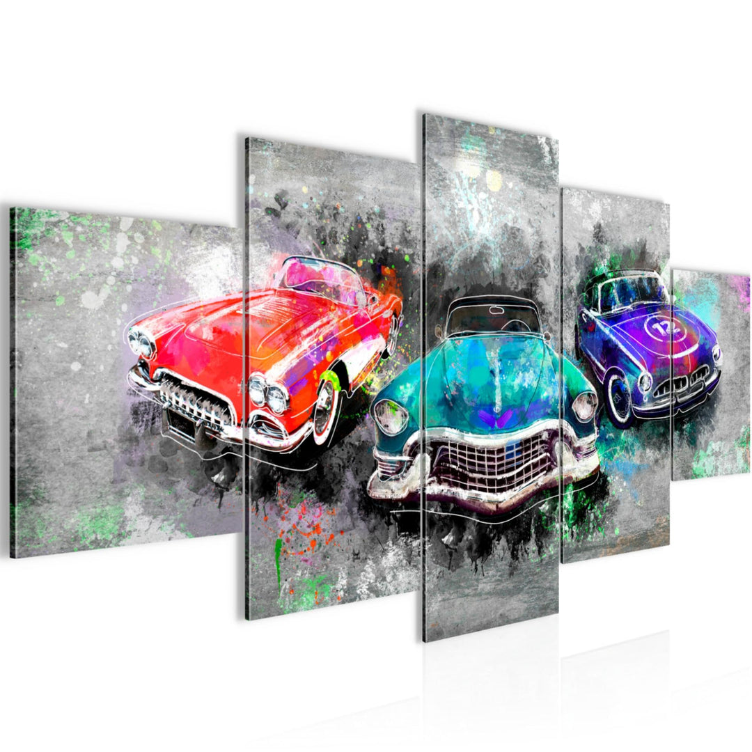 Runa Art Wandbilder Oldtimer Retro 5 Teilig Bild auf Vlies Leinwand Deko Wohnzimmer Schlafzimmer Abs