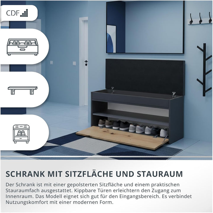 CDF Schuhschrank mit Sitzbank und Stauraum Flurbank Sitzkissen Schuhkommode Garderobenbank mit Kippt