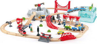 Hape Eisenbahnwelt Spielset mit Aufbewahrungsbox, 48 Teile, an 3 Jahren Stadtzug, Stadtzug