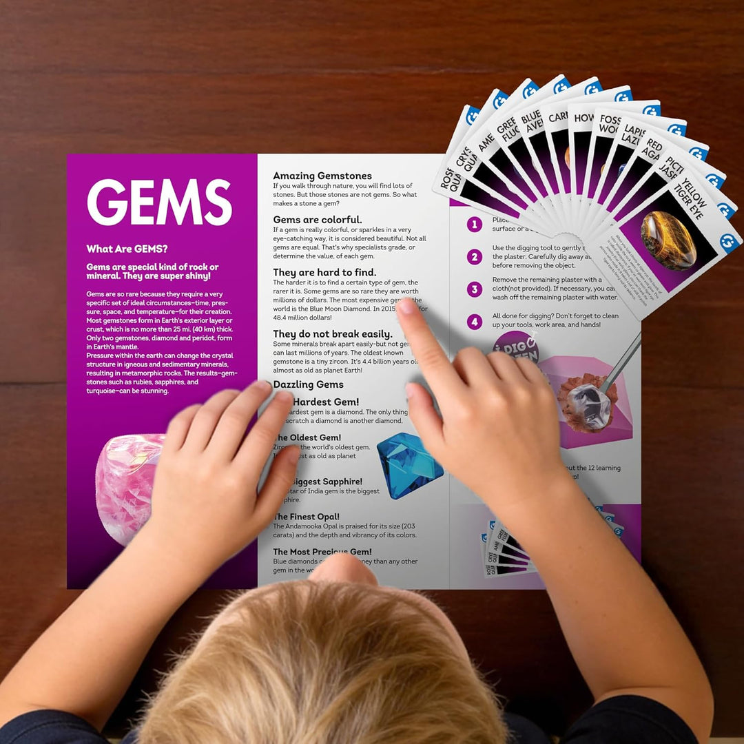Gamerside Edelstein Ausgrabungsset für Kinder – Mit 12 Edelsteinen und Kristallen zum Ausgraben | Au