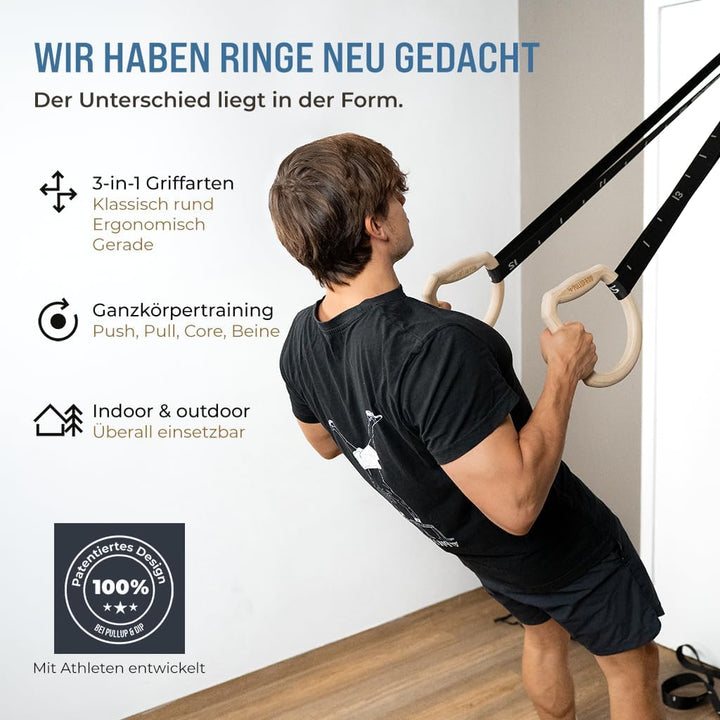 PULLUP & DIP Premium Turnringe Holz, Gym Rings Gymnastikringe, Turnerringe für Calisthenics, Breite