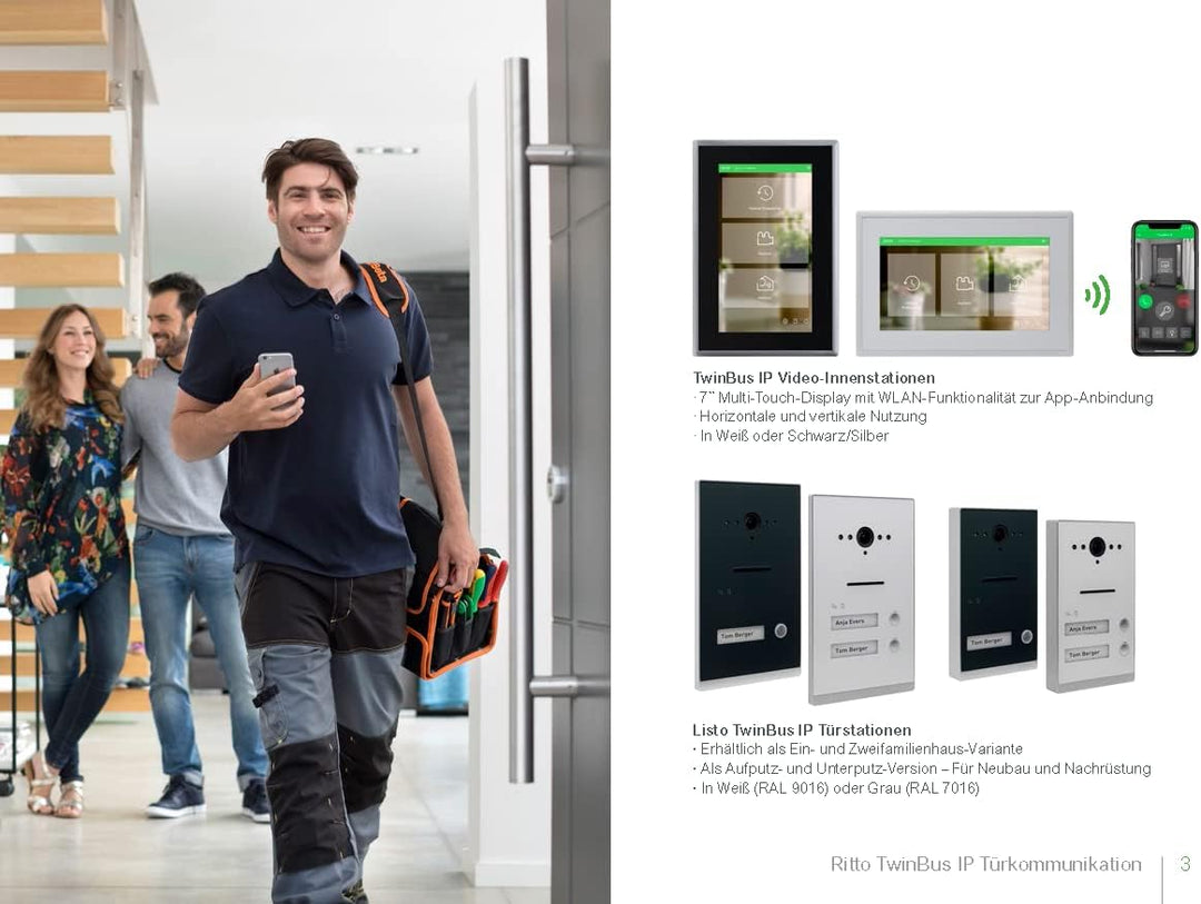 Schneider Electric Ritto Video-Gegensprechanlage, Twinbus IP Set mit App, 7 Zoll HD Monitor, 2-Famil
