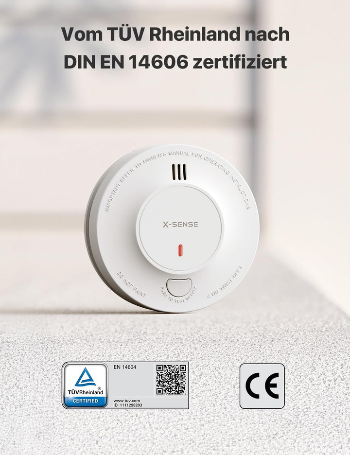 X-Sense Verbesserter Rauchmelder 10 Jahre Batterie, Feuermelder mit fotoelektrischem Sensor, EN14604