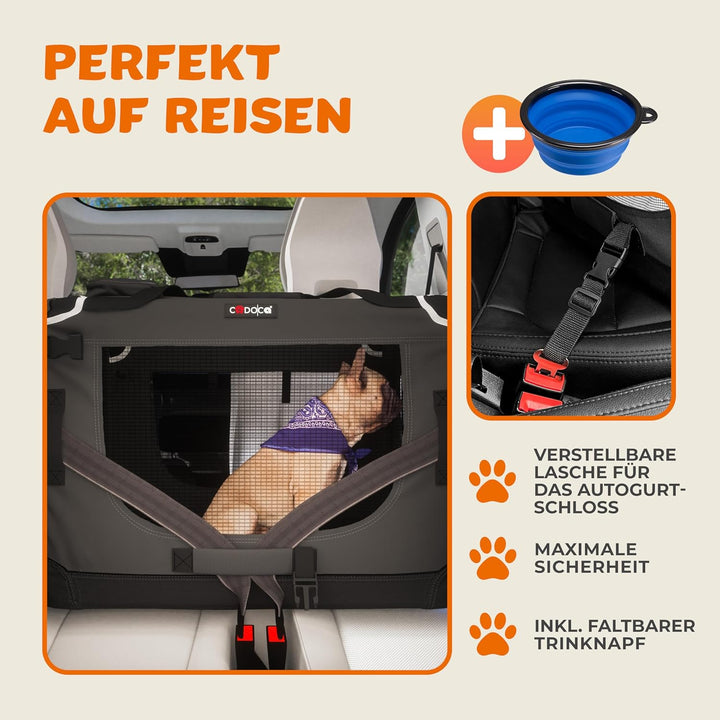 CADOCA® Hundebox faltbar Transportbox XXL 90x60x66cm robust atmungsaktiv Transporttasche Auto Rückba