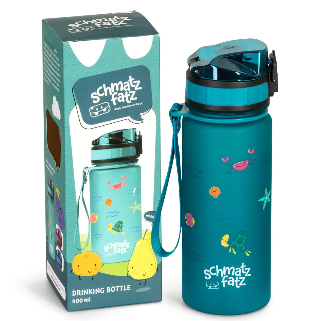 schmatzfatz Kinder Trinkflasche 400ml, Sport für Schule Kindergarten, 1-Klick Verschluss, Geschmacks