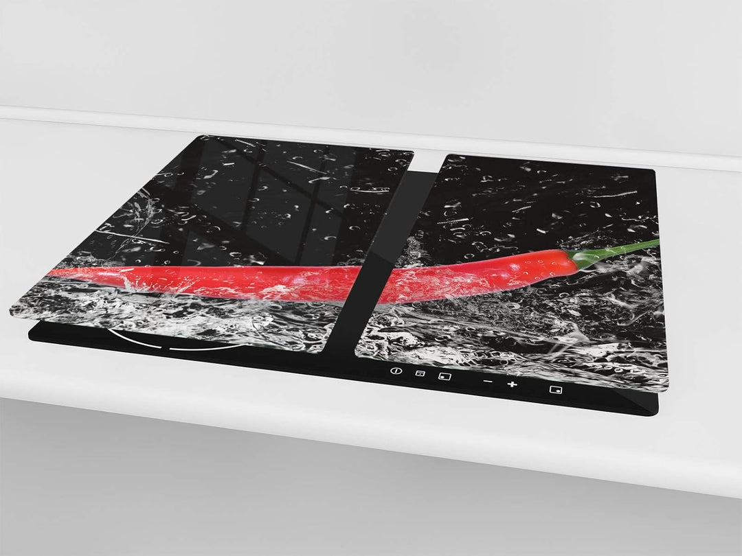 Küchenbrett aus Hartglas und Induktionskochplattenabdeckung – Schneideplatten SINGLE mit 60 x 52 cm