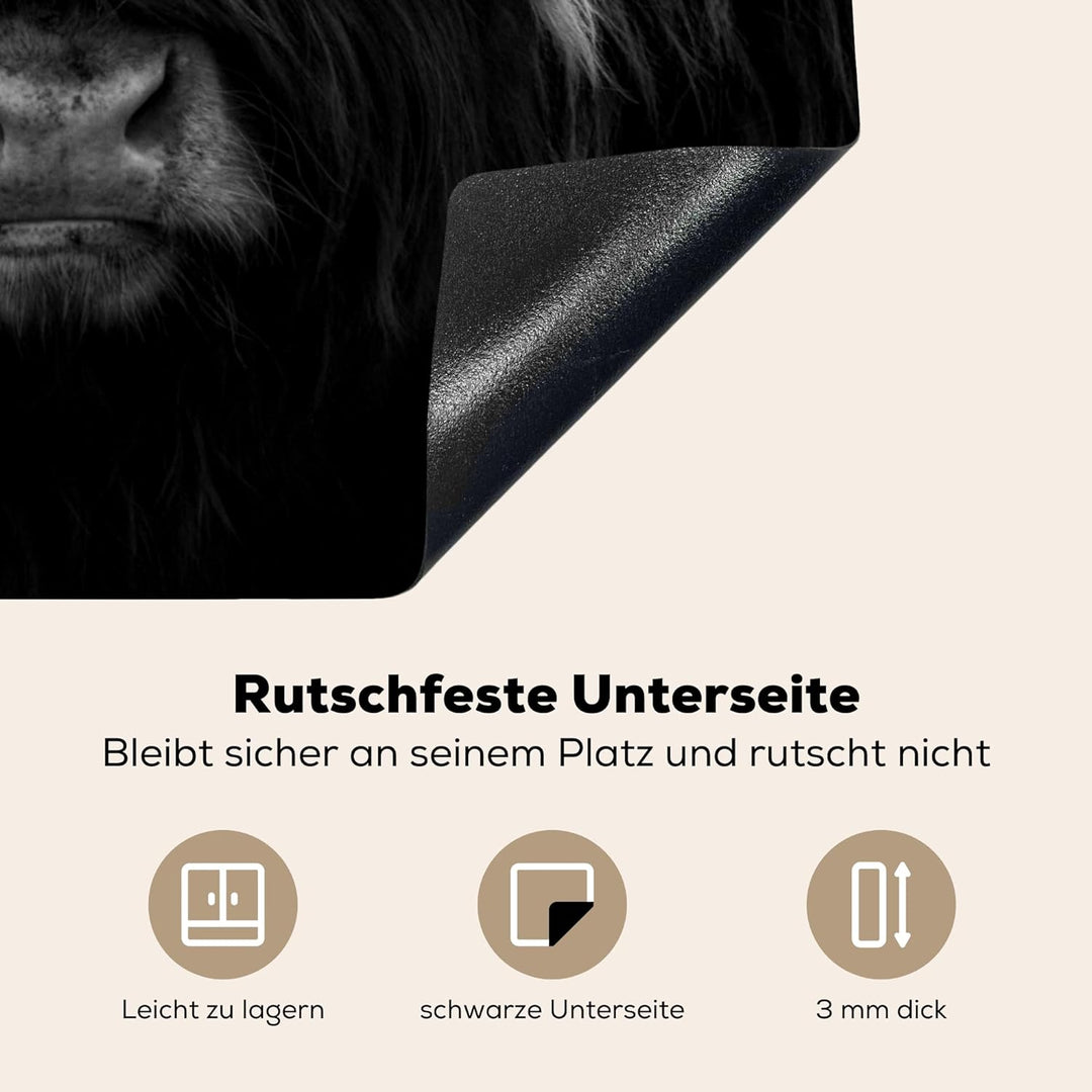 MuchoWow Herdabdeckplatte Ceranfeld Spritzschutz Küche Schottischer Highlander - Kuh - Schwarz - Wei