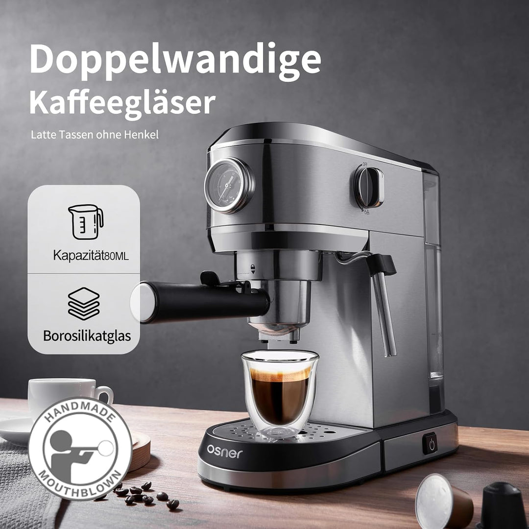 Espressotassen Glas 80 ml 6er Set – Doppelwandige Espressogläser aus Borosilikatglas, Isolierend & H