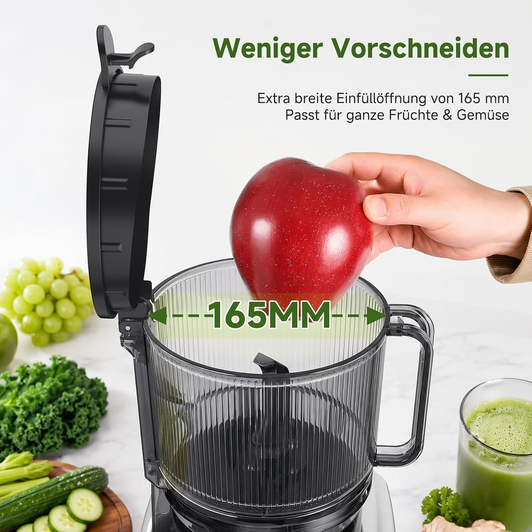 AAOBOSI Entsafter Slow Juicer 600W mit 165 mm extragrosser Einfüllöffnung Silbergrau 165MM, Silbergr