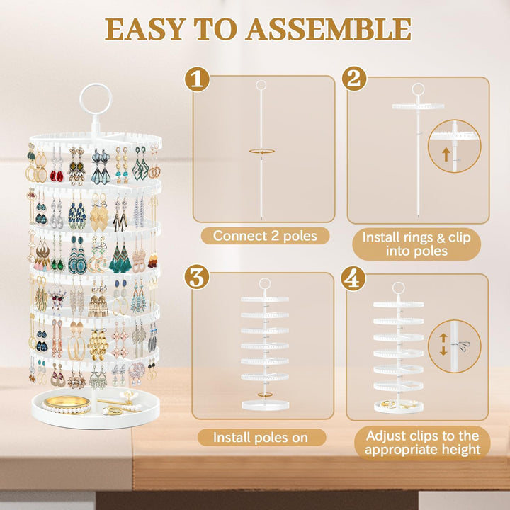 Drehender Ohrring Ständer Halter Organizer Display mit Metalltablett, 6-Stufiger Ladies Verstellbare