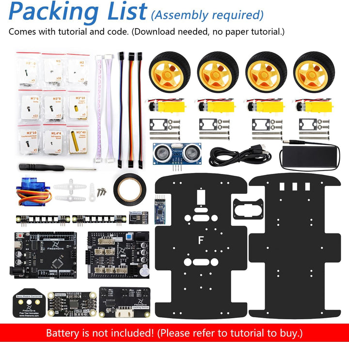 FREENOVE 4WD Car Kit (Compatible with Arduino IDE), Line Tracking, Obstacle Avoidance, Ultrasonic Se