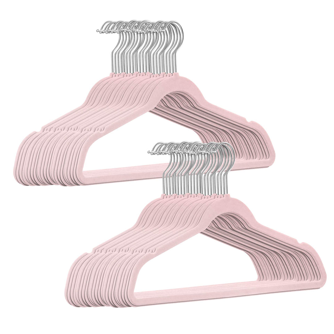 50 Stück hochwertige Samt Kleiderbügel in der Farbe Rosa mit Silber Haken/Anti-Rutsch/von StickandSh